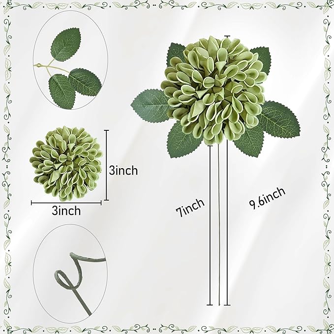Artificial Flowers, 50pcs Artificial Rose for DIY Wedding Bouquets Centerpieces Arrangements, Elf Green Dahlia Flowers with Stem for Bridal Shower Party Home Decorations