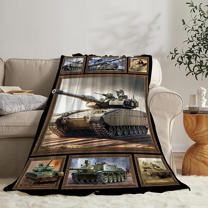 Tank Throw Blanket - Military Gifts for Fans, Soft Warm Cozy Fleece for Boys, Men, Girls, Women, Kids, Adults - Sofa, Couch, Bed Cover 50"x40"