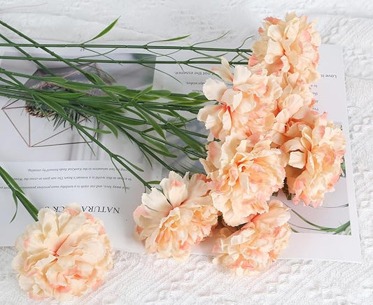 Champagne Carnations Artificial Flowers 15PCS 21.25in Carnations Silk Flowers for Wedding Home Table Centerpieces Floral Arrangements Decor(Champagne)