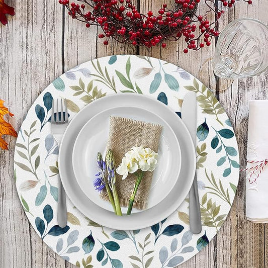 Flower Round Placemat Set of 4 Elegant Linen Table Mats for Dining, Heat Resistant, Stain Resistant Perfect for Dinner Parties, Restaurants, and Everyday Use