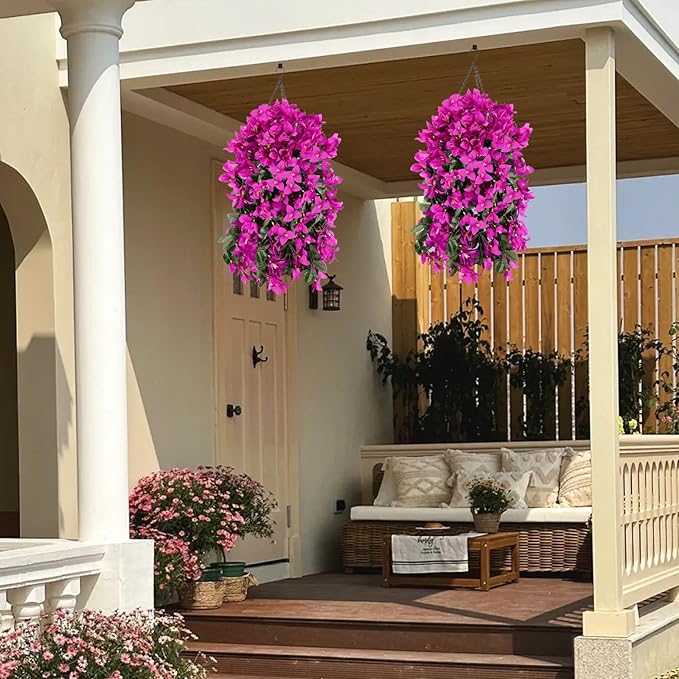 Artificial Bougainvillea Flowers for Outdoor Plant,12 pcs Faux Hanging Flowers Bougainvillea for Outside Decoration,Fake Silk UV Resistant Vines for Front Door Porch(Fuchsia)