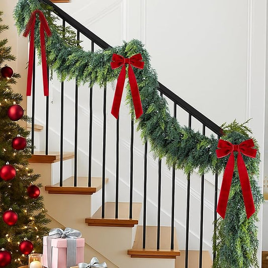 16 Ft Christmas Cedar Garland, Realistic Faux Pine Garlands, Green Artificial Greenery Garland for Winter Home, Mantle, Fireplace, Indoor, Outdoor Christmas Decorations (1Pcs)
