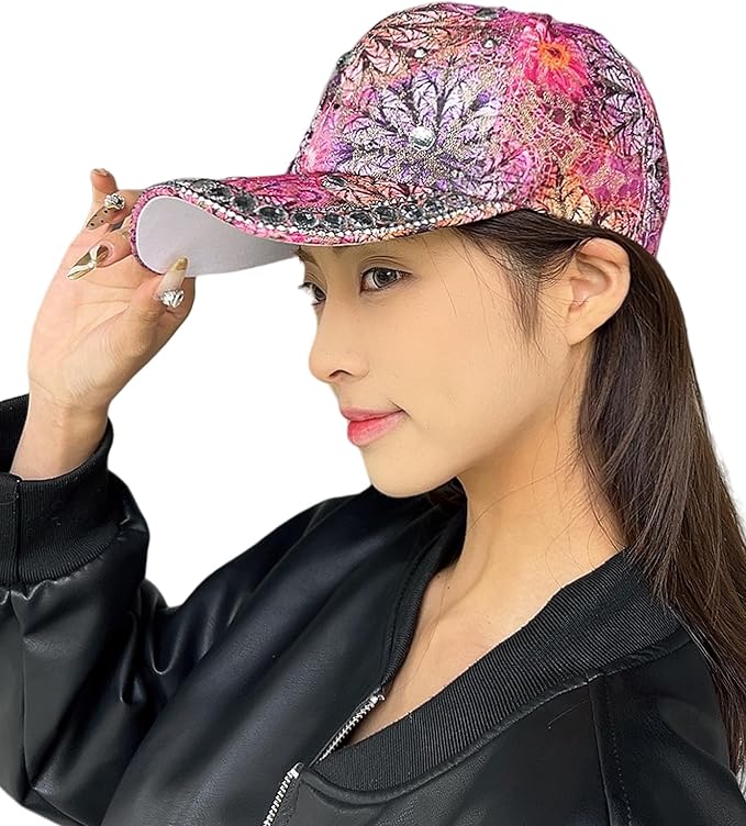 Bling Baseball Caps for Women, Rhinestone Summer Flower Baseball Hat, Adjustable Spring Fall Denim Sequin Jean Hat