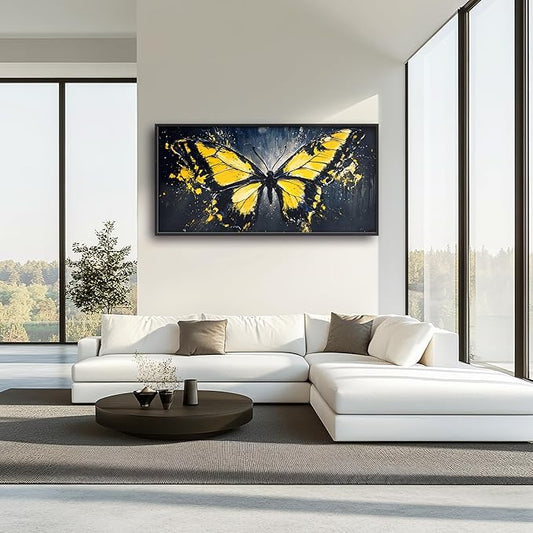 Butterfly Large Wall Art Framed Wall Decor for Living Room Black Butterfly Pictures Oversized Canvas Print Painting Modern Extra Large Framed Artwork for Bedroom Office Home Decor 60"x30"
