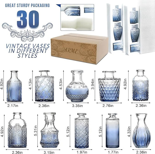 Arme Bud Vases Set of 32, Blue Vase for Centerpieces, Clear Bud Vase in Bulk, Mini Flower Vintage Cute Vases for Centerpieces, Small Glass Vases for Wedding Decor, Home Table Flower Décor