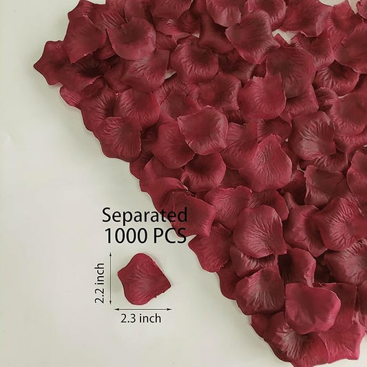 Separated 1000 PCS Artificial Drak red Rose Petals, Burgundy Flower Petals,Wine Red Girl Petals for Wedding Decor,Romantic Night for her Set(Ready-to-use)