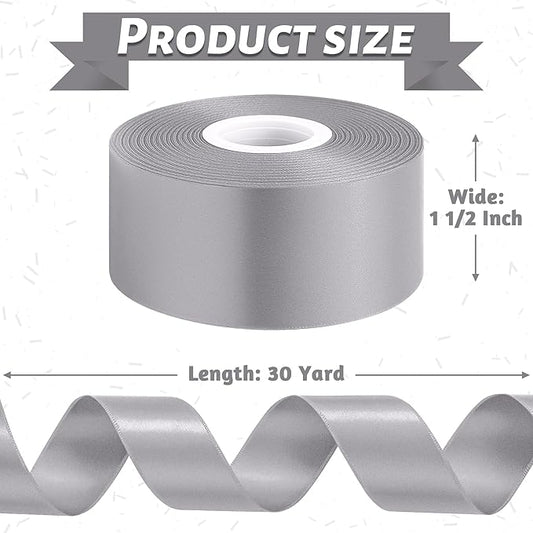 Fullive 1 1/2 Inch Ribbons for Crafts, 30 Yards Gray Ribbon for Gift Wrapping, Polyester Solid Satin Ribbon for Flower Bouquet for Birthday Holiday Decorations DIY Hair Bows Floral Arrangements