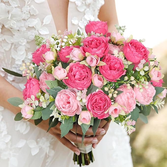 SOMYTING Peonies Artificial Flowers, Fake Flowers Pink Peonies Faux Flowers Vintage Artificial Silk Flower Peonies Bouquets Floral Arrangements Home Wedding Party Coffee Table Decor (Rose Pink, 4PCS)