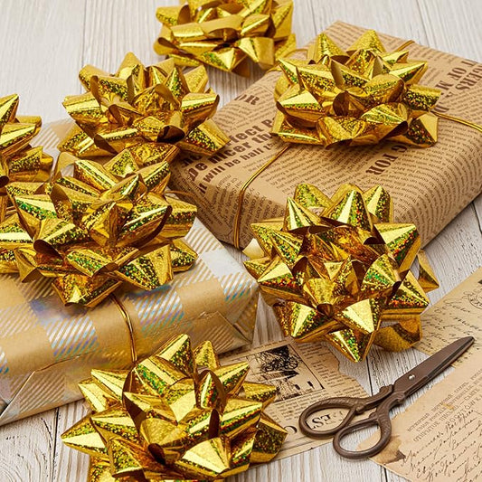 CHOIEO 15 Pcs Gift Bows Assortment, Decor for Christmas, Birthdays, Weddings, Holiday Embellishments, Presents, Wrapping Paper, Anniversaries, Baby Showers, Bridal Showers, Hanukkah (Dazzel Gold)