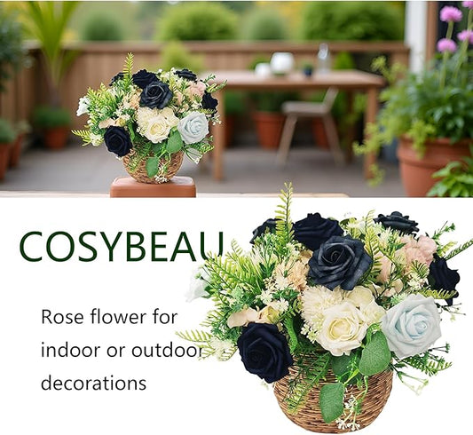 Artificial Fake Flowers 25pcs Roses, Shade of Blue Foam Rose Faux Flower for DIY Wedding Bouquets Bridal Shower Centerpieces Floral Arrangements Party Tables Home Decorations