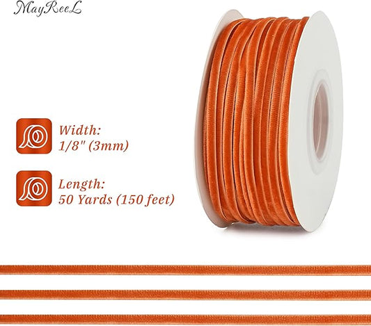 MAYREEL 1/8 Inch Terracotta Velvet Ribbon Thin Burnt Orange Vintage Ribbon for Wedding Invitations Crafts Gift Wrapping Party Favor Boxes 50 Yards
