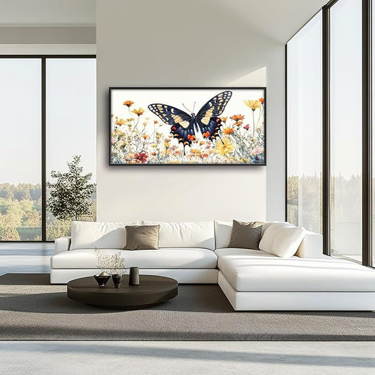 Framed Large Pictures Wall Art for Living Room, Butterfly Oversized Wall Decor Colorful Butterfly Floral Canvas Print Painting Modern Extra Large Framed Artwork for Bedroom Office 60"x30"