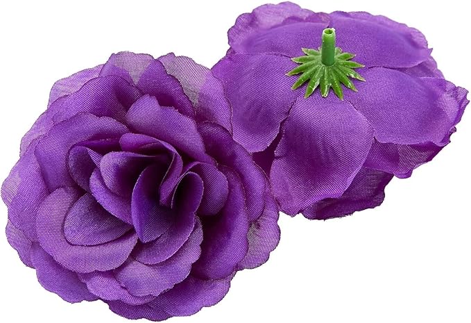 Bright Creations Artificial Roses Heads - 50 Pack, 3 in, Dark Purple Flowers, Stemless - Silk Roses for DIY Decor & Wedding Centerpieces