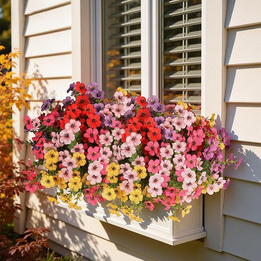 Artificial Flowers for Outdoor,12 Bundles Silk Fake Flowers,UV Resistant Realistic Plastic Faux Plants,No Fade Colorful Daisy for Porch,Patio,Garden,Window Box(6 Multicolor)