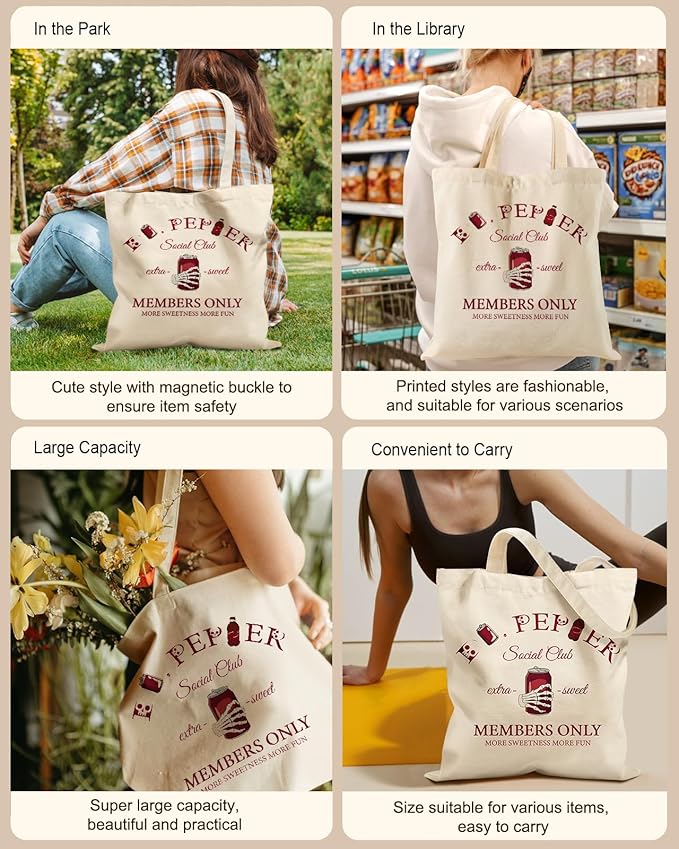 Aesthetic Tote Bag for Women- with Magnetic Buckle and Zipper Inner Pocket Cloth Cotton Canvas Tote Bags