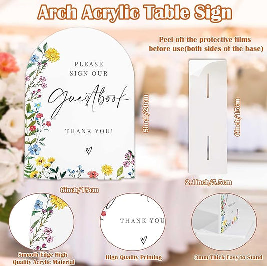 Acrylic Wedding Signs Please Sign Our Guestbook Sign for Reception, 6x8" Floral Themed Arch Acrylic Table Decor, Love Is In Bloom & Baby In Bloom Decorations for Baby Shower Bridal Shower Engagement
