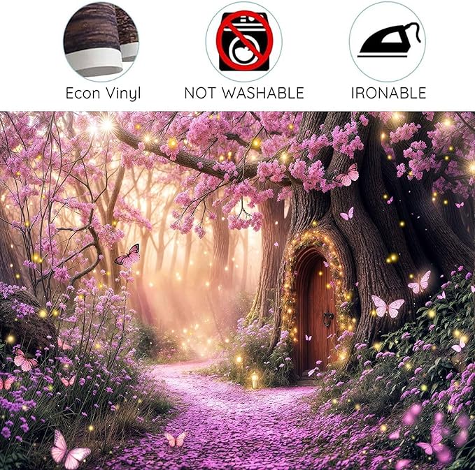 15X10ft Enchanted Forest Backdrop Fairy Tale Purple Garden Wonderland Tree House Floral Background for Kids Girl Baby Shower Birthday Party Decoration Banner Cake Table Photo Booth Props