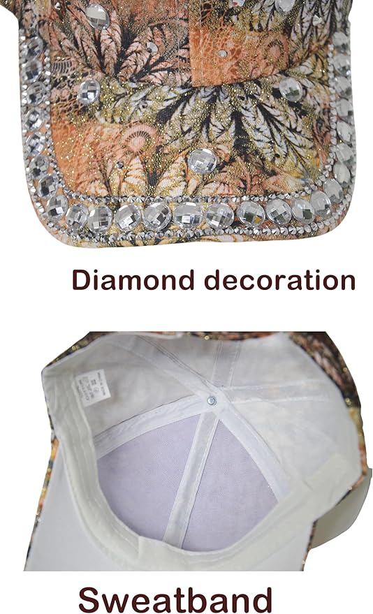 Bling Baseball Caps for Women, Rhinestone Summer Flower Baseball Hat, Adjustable Spring Fall Denim Sequin Jean Hat