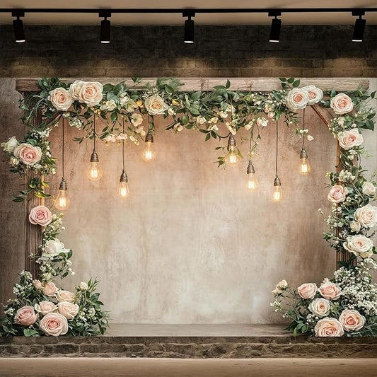 15x10ft Country Wedding Photography Backdrop Floral Rustic Roses Farmhouse Wooden Door Backdrop Pink Flower Birthday Baby Shower Wedding Bridal Party Banner Photo Booth Props Anniversary Background