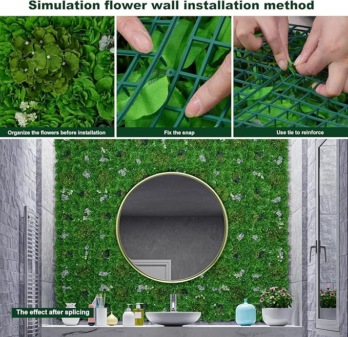 Flower Wall Backdrop 9pcs 16.5x16.5 Inch Flower Wall Decor Artificial Floral Wall Panel Ideal for Wedding Celebrations, Festive Party Birthday Backdrops and Elegant Home Decor