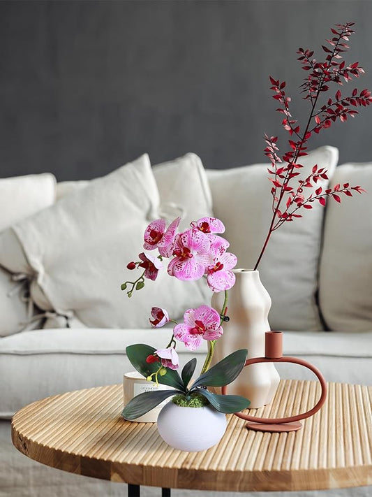 Forlaoers Purple 17" Tall Fake Orchids Small Artificial Plants Faux Flowers in Vase Silk Flowers for Home Decor Indoor Dining Room Table Centerpiece Floral Arrangements Decoration
