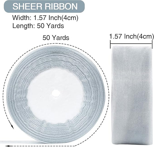 1-1/2 Inch x 50 Yards Sheer Organza Ribbon Chiffon Ribbon for Gift Wedding Flower Bouquet Wrapping Decorations Crafts (Dusty Blue)