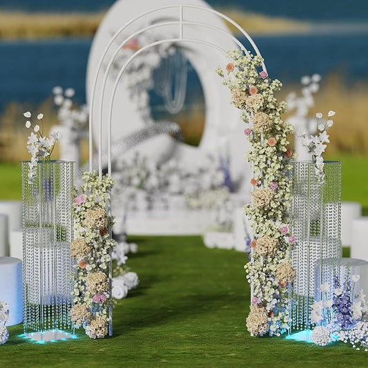 2-Pack 48" Clear Acrylic Wedding Pillars with Remote LED Lights, Crystal Bead Flower Pedestal Stands for Elegant Wedding Ceremony, Party, Holiday Events & Seasonal Decorations