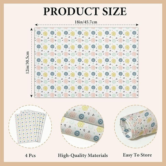 Cotton Linen Waterproof Placemats Set of 4, Boho Floral Dining Mat Table Mats Decor Fabric for Kitchen Dinner Coffee Shop Table, Indoor/Outdoor Washable Wipeable Placemat -N034