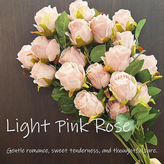 Artificial Roses 10 Pcs - Lifelike Single Stem Fake Roses with Natural Petal Texture,Fade-Resistant Silk Flowers for Wedding Decor,Home Vase Arrangements,Party Centerpieces(10, Light Pink)