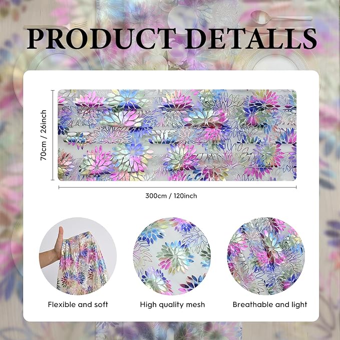Artoid Mode Multicolor Gold Dahlia Flower Gauze Table Runner 120 Inch 10FT, Glitter Metallic Foil Sheer Cheesecloth Dining Holiday Table Decor for Home Party