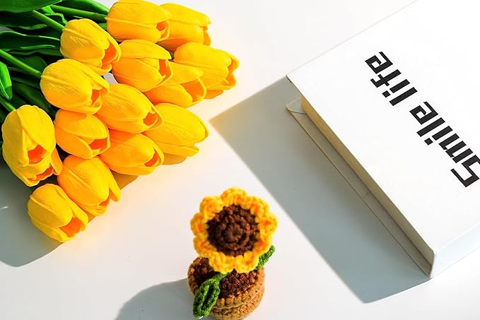 SITUMEIZI 15pcs Yellow Tulips Fake Artificial Flowers Real Touch 14" Silk Flower for Home Kitchen Decor Spring Easter Wedding Bouquet Decorations Office Floral Arrangements