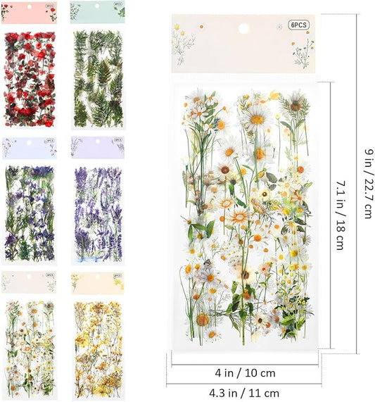 DOITOOL Pet Flower Stickers with Vintage Floral Designs Transparent Adhesive Planner Stickers for Scrapbooking Journaling and DIY Crafts and Fade-Resistant Decorative Decals