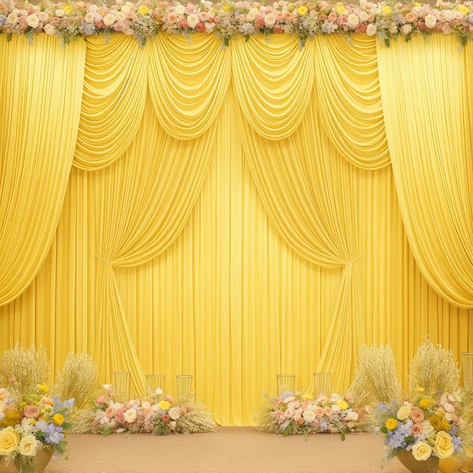 Yellow Backdrop Curtains-Wrinkle-Free Polyester Photography Drapes Party Curtain Background for Baby Shower Wedding Decorations- 24 X10FT (Yellow)