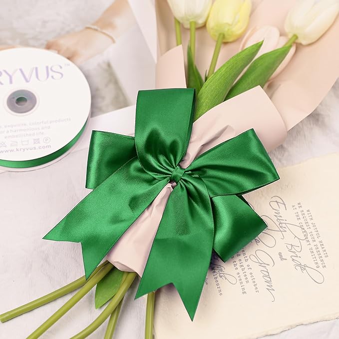 Green Satin Ribbon, Double Faced 2 Inch X 50 Yards Green Ribbon, Premium Satin Ribbon for Gift Wrapping, Crafts, Hair Bow Making, Sewing, Flower Bouquet, Wedding Party Decor