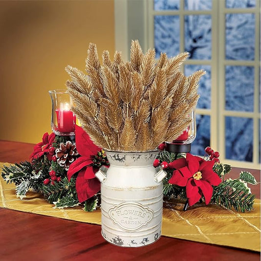 CATTREE Artificial Gold Plants Plastic Fake Grass Faux Shrubs Simulation Bushes Home Indoor Outdoor Garden Leaves Wedding Festival Decoration Hall Table Planter Filler Pine Cones Golden - 3 Pack