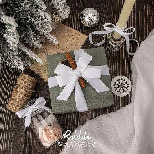 Ribbli Polyester White Velvet Ribbon,1 Inches Continuous10-Yard Spool,Christmas Ribbon for Gift Wrapping,Floral Bouquets, Home Decor