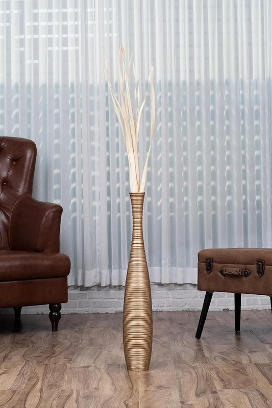 Leewadee Large Gold Home Decor Floor Vase - Wooden 26 inch Tall Farmhouse Decor Flower Holder for Fake Plant and Pampas Grass