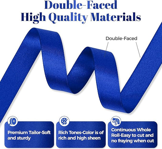 Royal Blue Satin Ribbon, Double Faced 5/8 Inch X 50 Yards Royal Blue Ribbon, Premium Satin Ribbon for Gift Wrapping, Crafts, Hair Bow Making, Sewing, Flower Bouquet, Wedding Party Decor