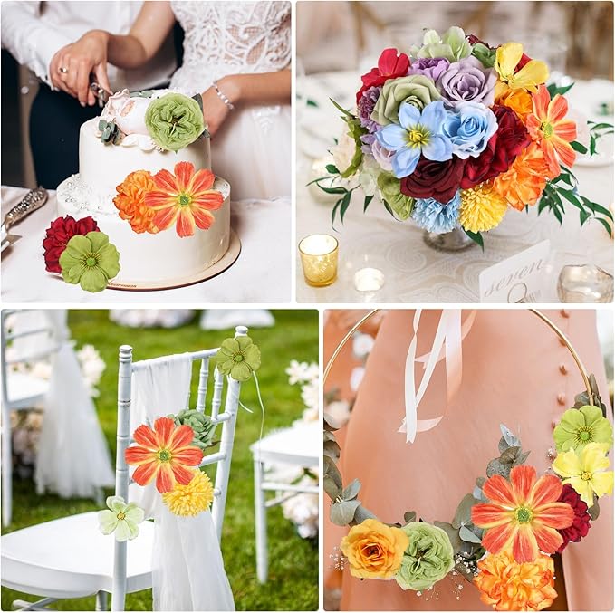Artificial Flowers Combo Box Set Rainbow Colorful Fake Floral Arrangements Artificial Flower Bouquets Party Bridal Baby Shower Centerpieces Home Decor