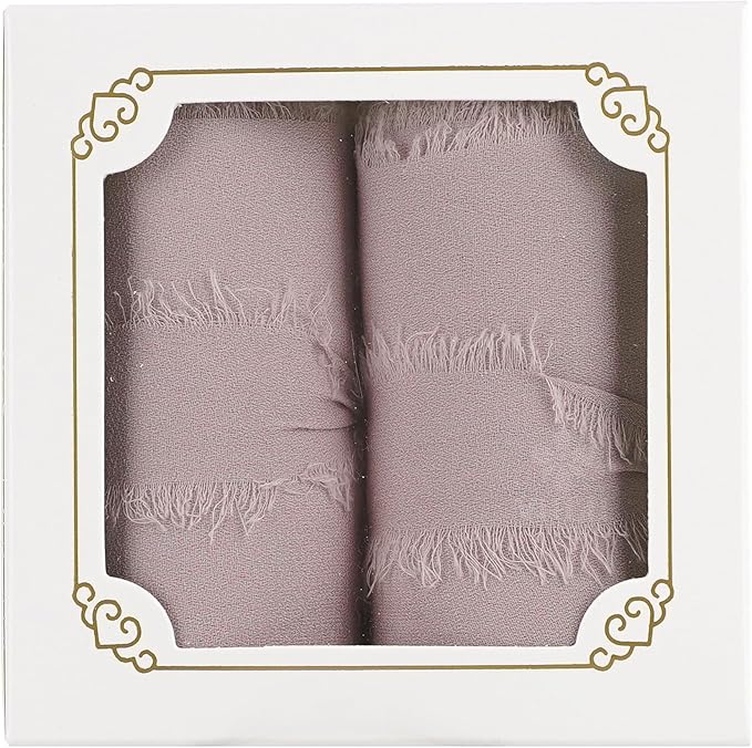 MEEDEE Dusty Rose Chiffon Ribbon 3 Inch Fringe Ribbons Pink Chiffon Silk Frayed Edge Ribbon Wide Chiffon Ribbons for Crafts, Flower Bouquet, Wedding Favors Wrapping (2 Rolls 10 Yards)
