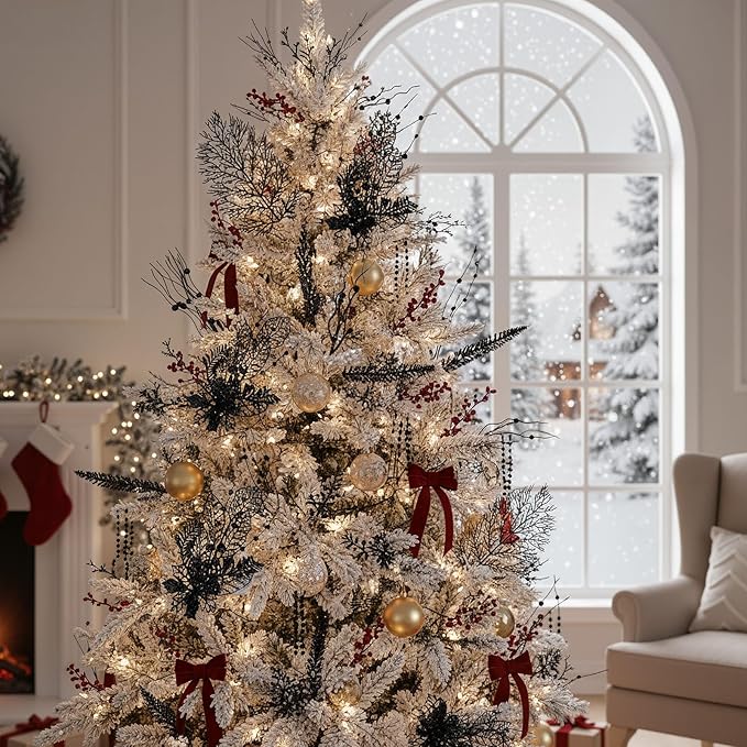 30 Pcs Artificial Christmas Tree Picks and Sprays Glitter Berry Stem Branches Holly Floral Picks Twigs Christmas Tree Ornaments for DIY Xmas Wreath Vase Filler Decorations(Black)