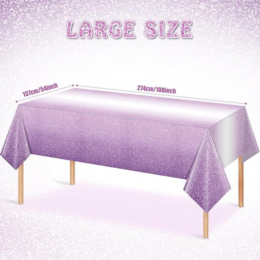 6 Pack Ombre Plastic Tablecloth for Parties, Gradient Pastel Purple Disposable Tablecloths for Rectangle Tables, Sprinkle Table Cover for Wedding Birthday Anniversary Party, 54 x 108Inch