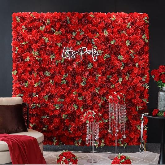 Artificial Flower Panels for Wall Backdrop 12Pack- 3D Floral Mat Silk Rose Hydrangea for Home Party Wedding Birthday Photo Background, Festival & Event Wall Décor(15 * 15 * 6.7inches, Dark Red)