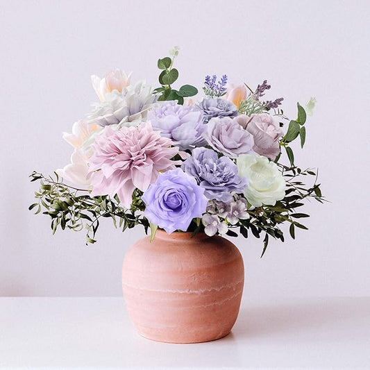 Artificial Flowers Combo Box, Fake Silk Foam Flower Mix with Wire Stem, DIY Wedding Bridal Bouquet Shower Party Home Décor (30-40 Pieces) (Purple)