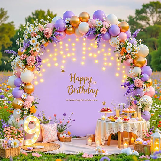 6.6 FT Purple Round Backdrop Cover with Lights String for Circle Arch Stand Circle Backdrop Covers with LED Fairy Lights for Wedding Arch Baby Shower Birthday Party Photo Photography Background