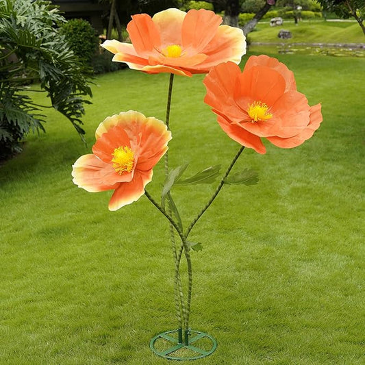 Giant Flowers for Decoration,Large Paper Flowers with Stand,Artificial Flowers for Home Decor,Wedding Background Decor,Shop Window Display,Photography Props,Banquet Party (Orange)