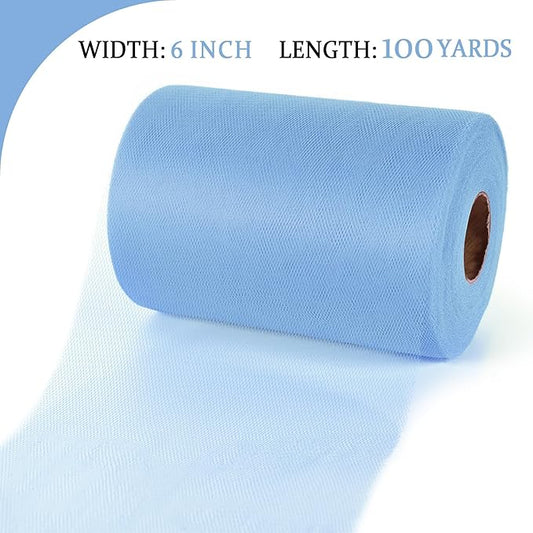 Dusty Blue Tulle Mesh Ribbon 6 Inch x 100 Yards(300ft) Netting Spool Fabric Ribbon Ideal for Tutu Skirt Art Gift Wrapping Flower Bouquet Crafts Weddings Floral Arrangements