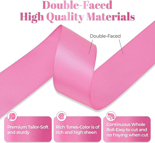Double Faced Hot Pink Satin Ribbon, 1-1/2 Inch X 50 Yards Polyester Ribbon for Gift Package Wrapping, Crafts, Bow Making, Sewing, Flower Bouquet, Wedding Party Decor