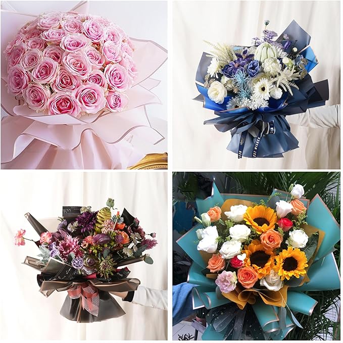 Bupduq 60 Sheets 15 colors Flower Bouquet Wrapping Paper,Florist Supplies Waterproof Floral Bouquet Wrapping Paper Bouquet Accessorie,Flower Shop Packaging Pape for DIY Gift Wedding Birthday