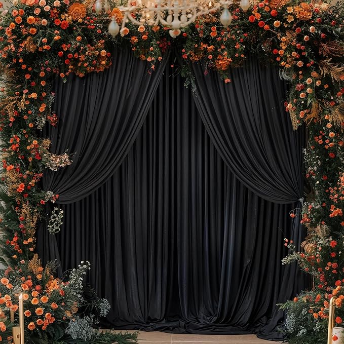 Wish Care Black Backdrop Curtain 8 Panels-Wrinkle-Free Black Curtains Polyester Photography Drapes for Wedding Birthday Party Photo Background Backdrop Stand- 32 X10FT (Black)